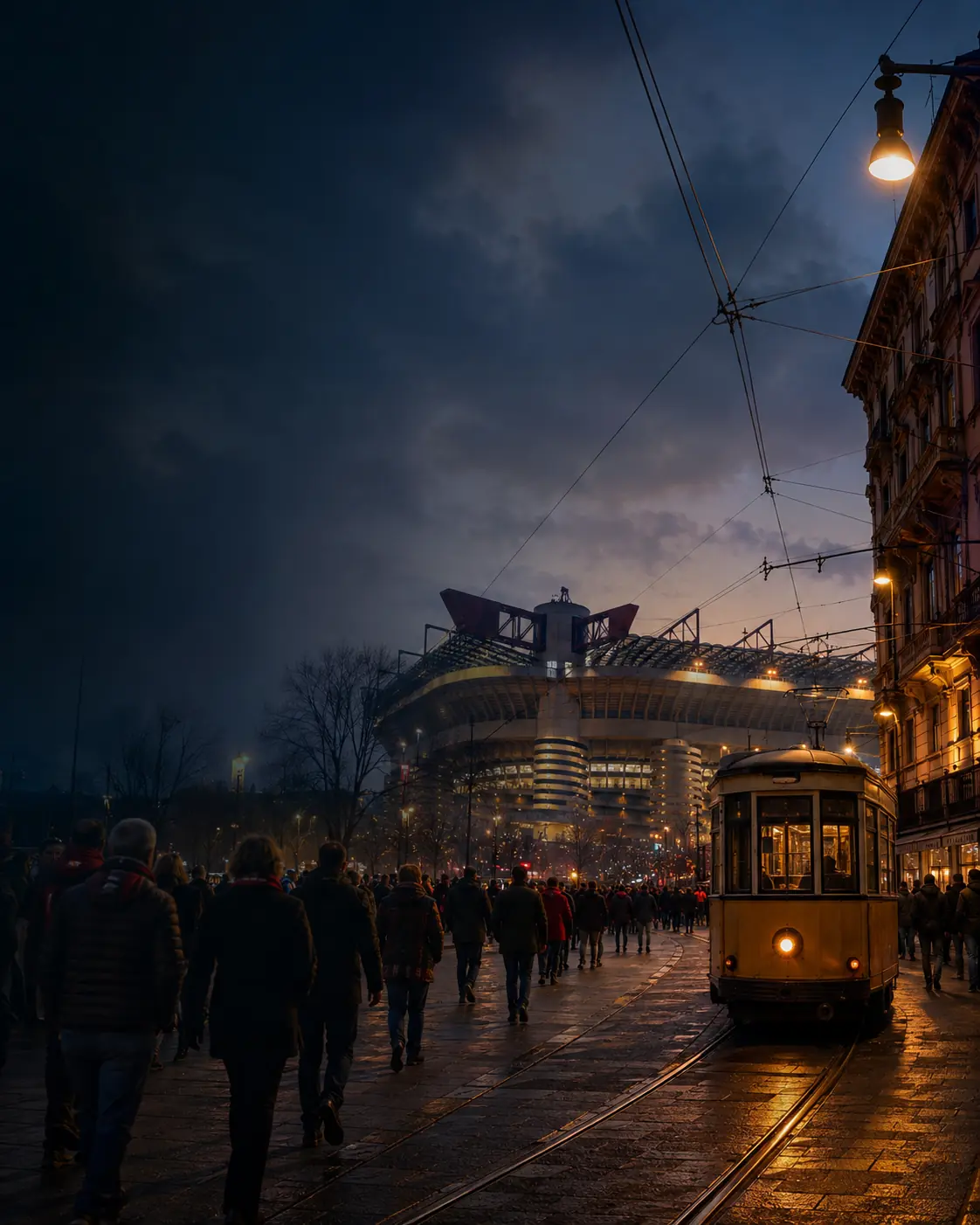 Football supporters approaching a Serie A stadium entrance