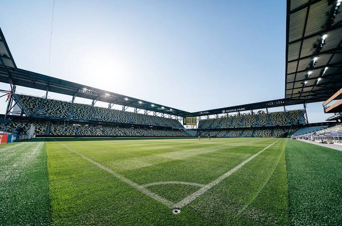 MLS stadium and city skyline prepared for a matchday trip